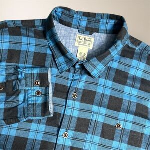 L.L. Bean Men XXL Traditional Fit Black Blue Plaid Long Sleeve Button Down Shirt